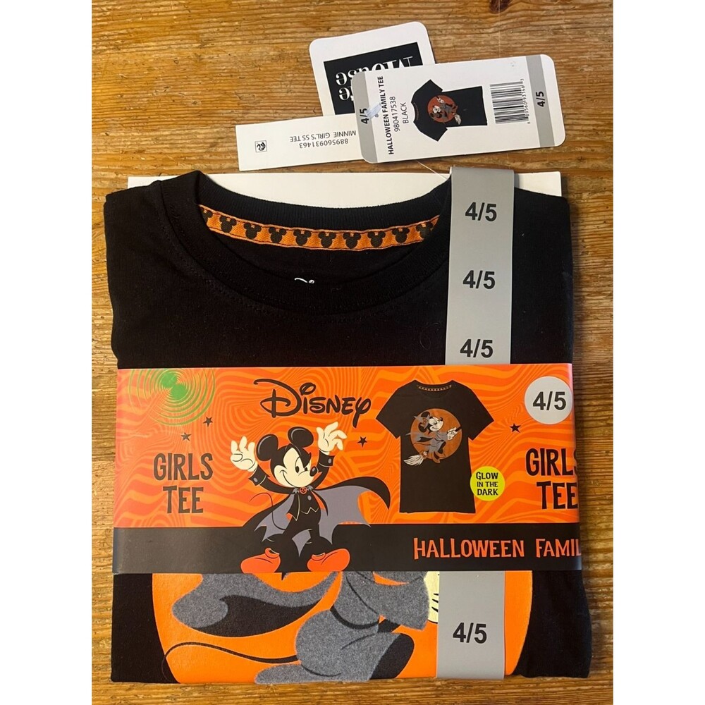 Disney Minnie Mouse Shirt Girls 4/5 Black Halloween Witch Graphic Tee
